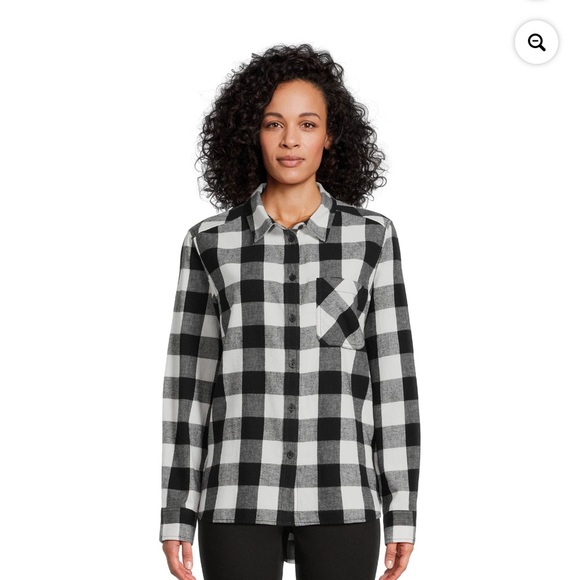 Time and Tru Black and White Plaid Button Down Shirt - Picture 1 of 6